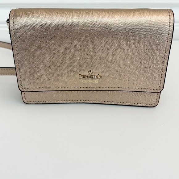 Kate Spade Rose Gold Metallic Leather Flap Crossbody Bag Chain Purse - Picture 5 of 16